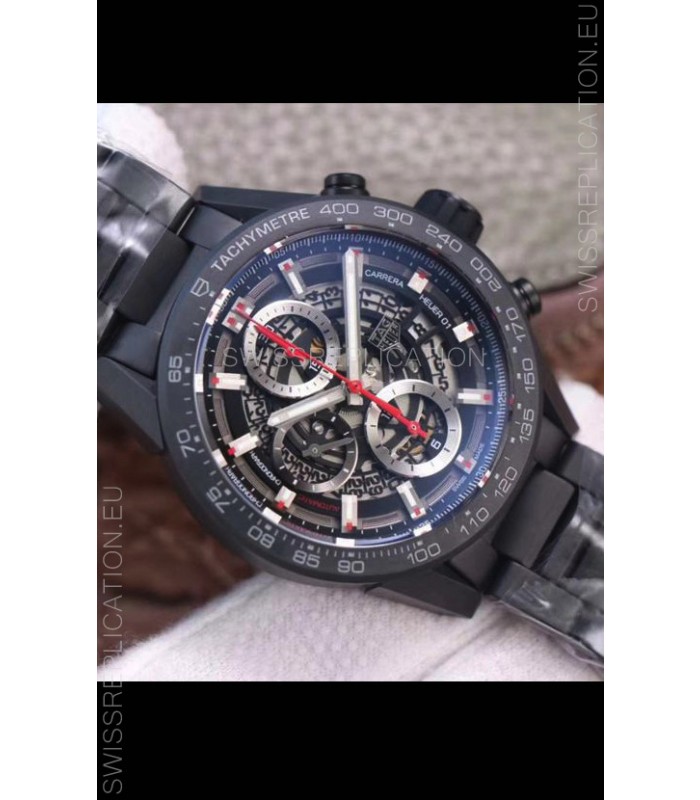 Tag Heuer Carrera Heuer 01 Swiss Replica Watch in PVD Casing - Black Skeleton Dial