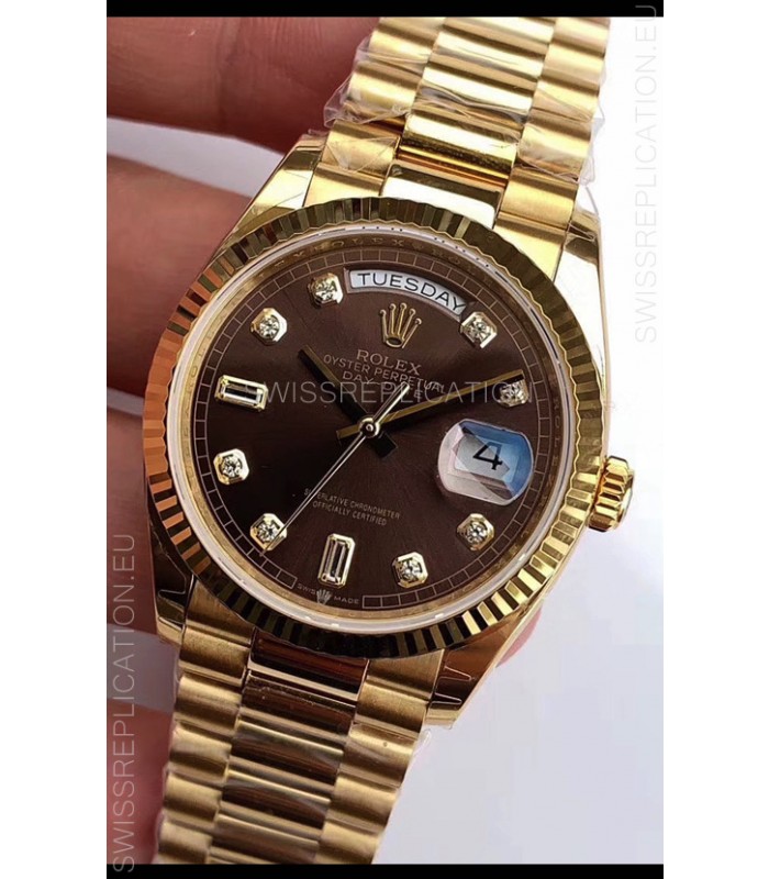 Rolex Day Date 128238 Presidential 18K Yellow Gold Watch 36MM - Brown Dial 1:1 Mirror Quality Watch