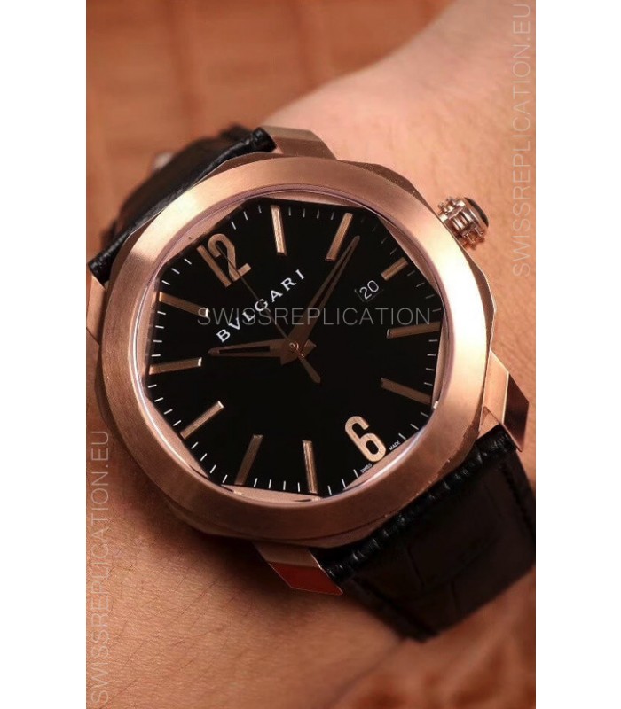 Bvlgari Octo Roma Edition 1:1 Mirror Replica in Rose Gold - Black Dial 