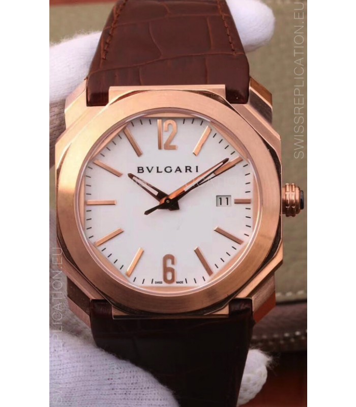Bvlgari Octo Roma Edition 1:1 Mirror Replica in Rose Gold - White Dial 