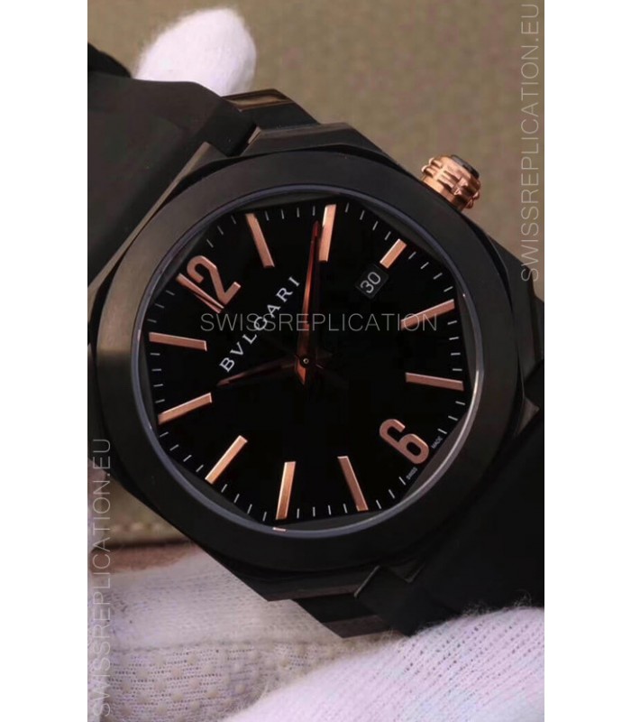 Bvlgari Octo Roma Edition 1:1 Mirror Replica in PVD Coated 904L Steel Casing - Steel Blue Dial Leather Strap