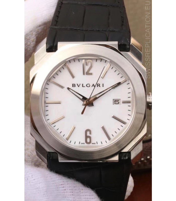 Bvlgari Octo Roma Edition 1:1 Mirror Replica in 904L Steel Casing - White Dial Leather Strap