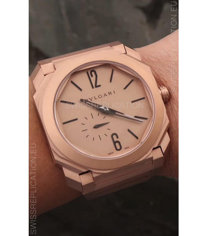 Bvlgari Octo Finissmo Edition 1:1 Mirror Replica Rose Gold Sandblasted Ceramic Casing and Strap 