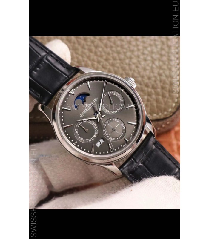 Jaeger LeCoultre Master Ultra-Thin Perpetual Calendar Grey Dial Swiss Replica Watch 