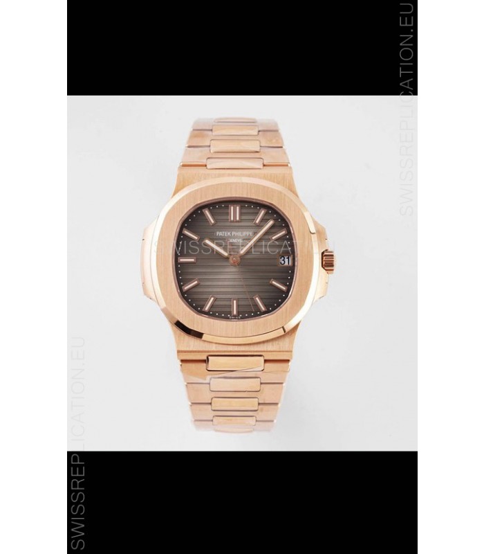Patek Philippe Nautilus 5711/1R-001 1:1 Mirror Replica in 904L Steel Rose Gold Brown Dial