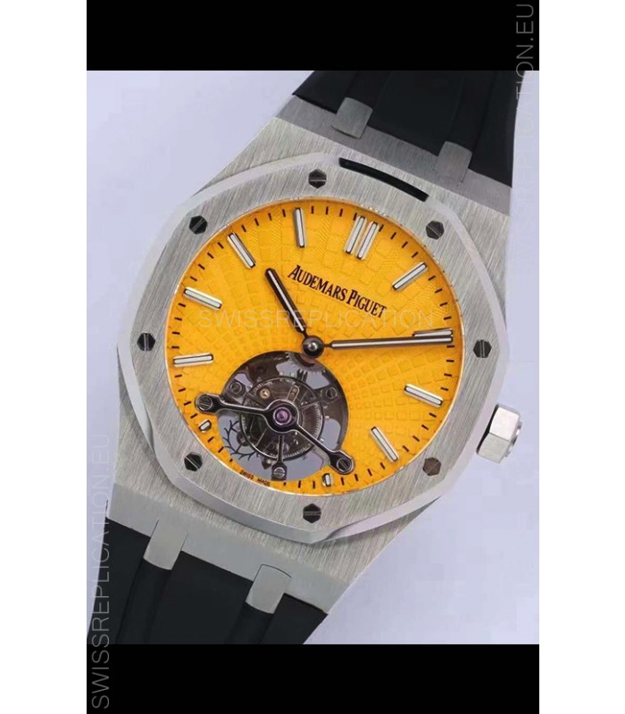 Audemars Piguet Royal Oak Tourbillon 41mm Yellow Dial in 904L Steel Case Rubber Strap
