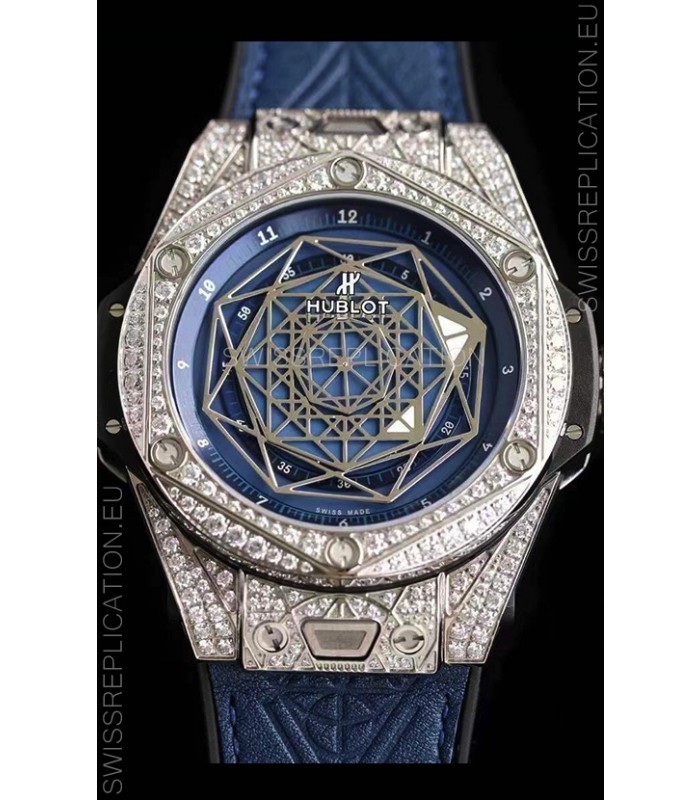 Hublot Big Bang Sang Bleu 45MM Stainless Steel Diamonds Edition Swiss Replica Watch