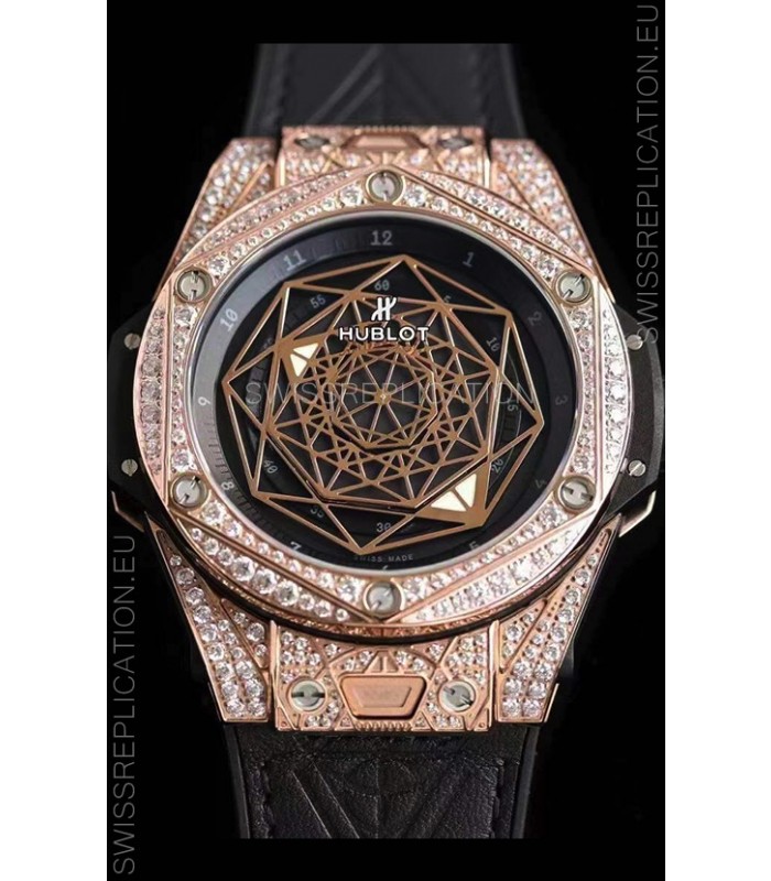 Hublot Big Bang Sang Bleu 45MM Stainless Steel Diamonds Edition Swiss Replica Watch