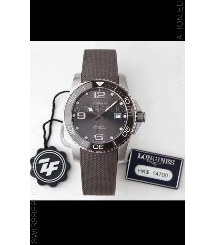 Longines HydroConquest 1:1 Mirror Swiss Replica Watch in Grey Dial Rubber Strap