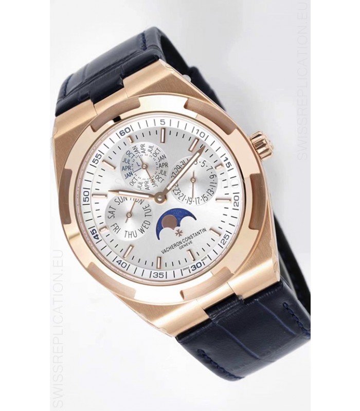 Vacheron Constantin Overseas Perpetual Calendar Ultra-Thin Steel Dial Rose Gold Casing Replica
