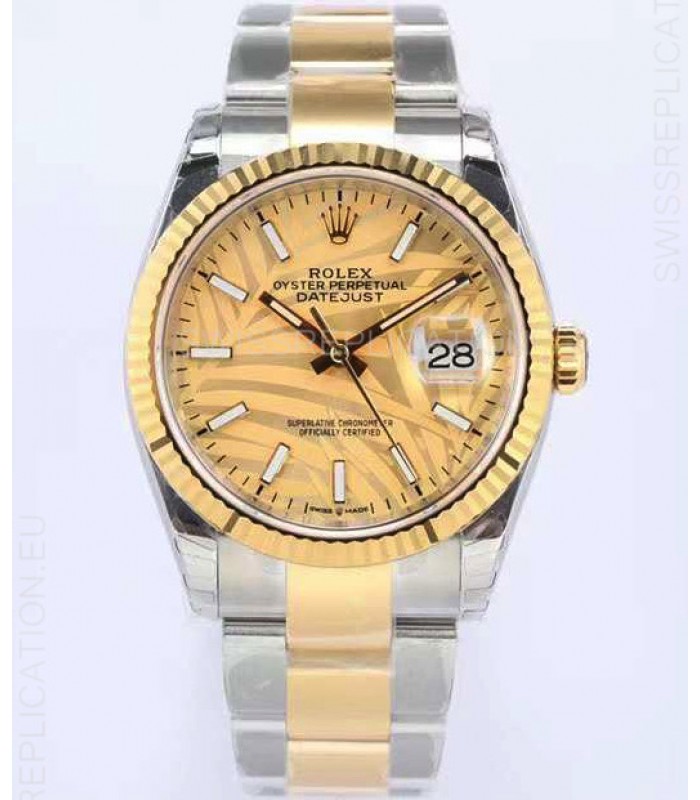 Rolex Datejust Palm Motif Dial 36MM Cal.3135 Movement Swiss Replica Watch in 904L Two Tone Casing