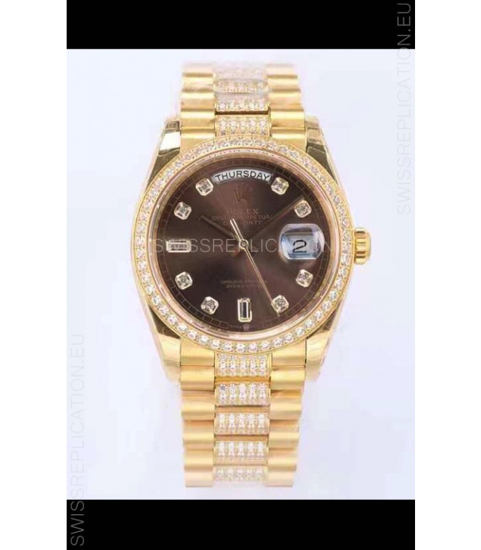 Rolex Day Date Presidential 18K Yellow Gold Watch 36MM - Brown Dial 1:1 Mirror Quality Watch