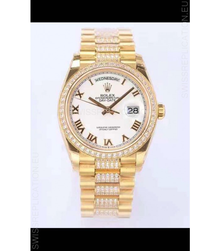Rolex Day Date Presidential 18K Yellow Gold Watch 36MM - White Roman Dial 1:1 Mirror Quality Watch