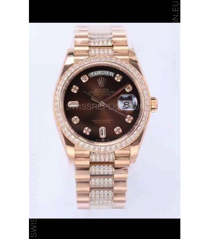 Rolex Day Date Presidential Rose Gold Watch 36MM - Brown Dial 1:1 Mirror Quality Watch