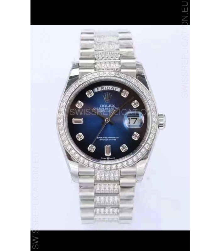 Rolex Day Date Presidential 904L Steel 36MM - Blue Dial 1:1 Mirror Quality Watch