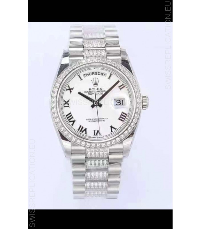 Rolex Day Date Presidential 904L Steel 36MM - White Roman Dial 1:1 Mirror Quality Watch