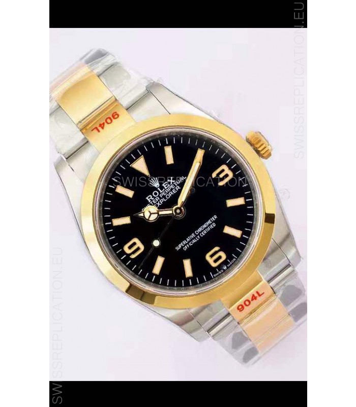 Rolex Explorer I Black Dial - Yellow Gold on Steel in 3235 Swiss Automatic Movement