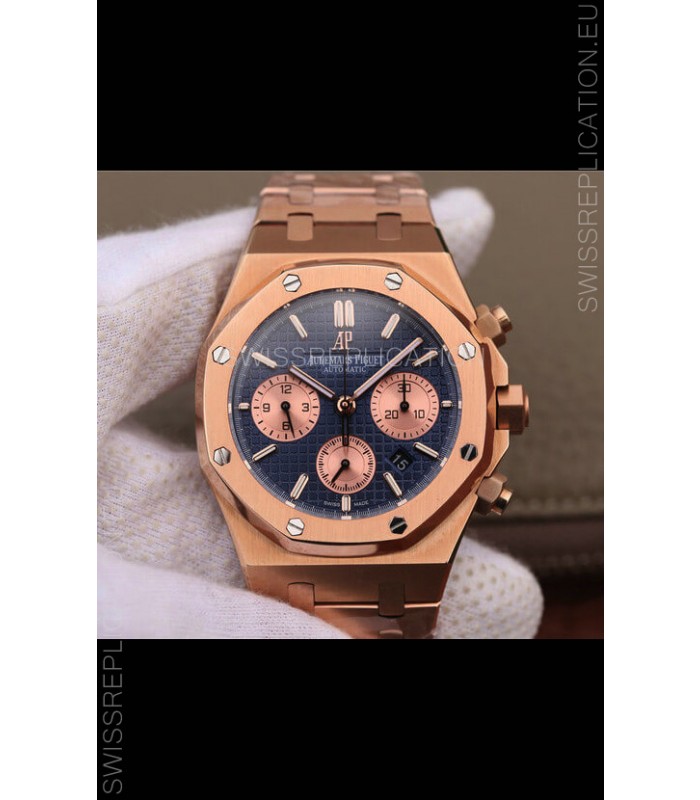 Audemars Piguet Royal Oak Chronograph Blue Dial Rose Gold on 904L Steel - 1:1 Mirror Replica
