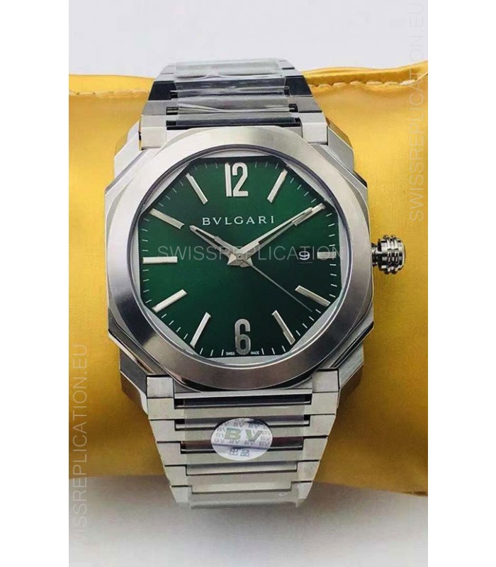 Bvlgari Octo Roma Edition 1:1 Mirror Replica in 904L Steel Casing - Green Dial 