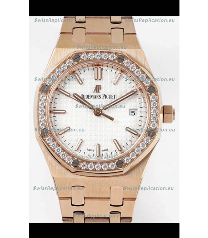 Audemars Piguet Royal Oak Swiss Automatic 34MM Swiss Watch in Rose Gold Casing - 1:1 Mirror Replica Edition