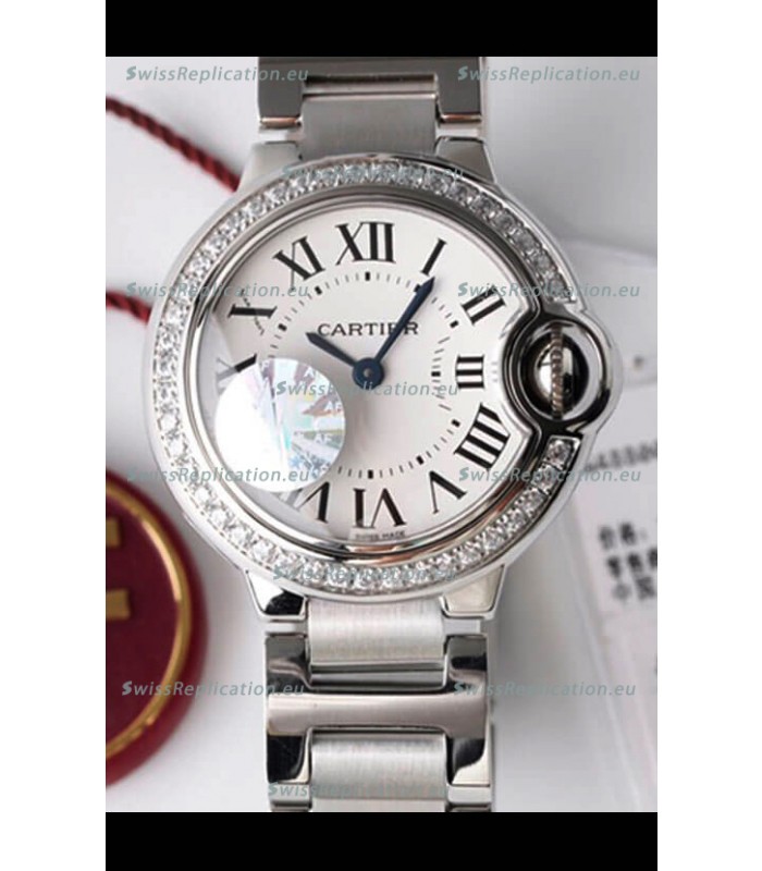 Ballon De Cartier Swiss Quartz 1:1 Mirror Quality 28MM in Steel Casing White Dial 