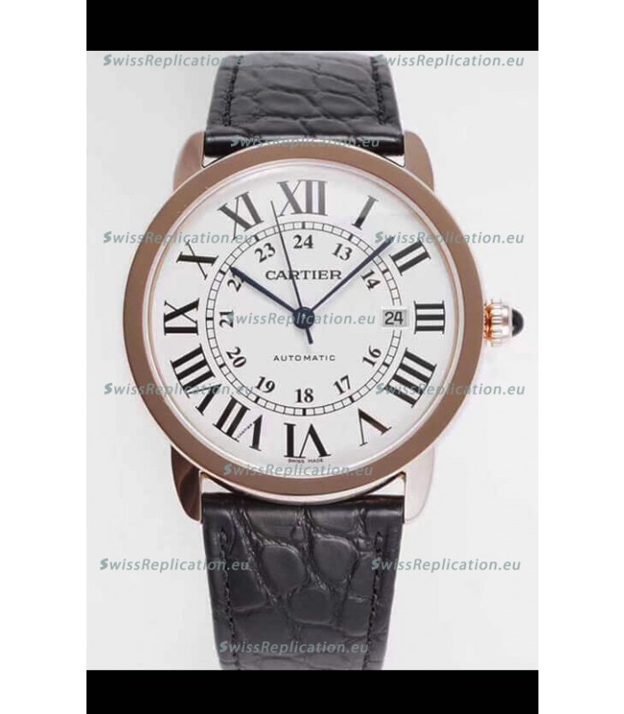 Ronde De Cartier Swiss Replica Watch - Rose Gold in White Dial 