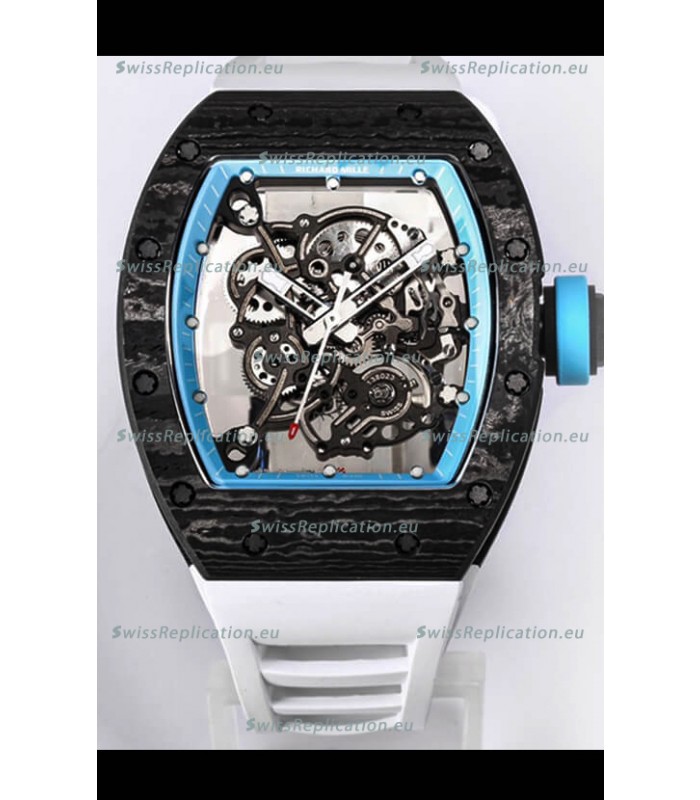 Richard Mille RM055 Black Carbon Casing 1:1 Mirror Replica Watch in White Strap