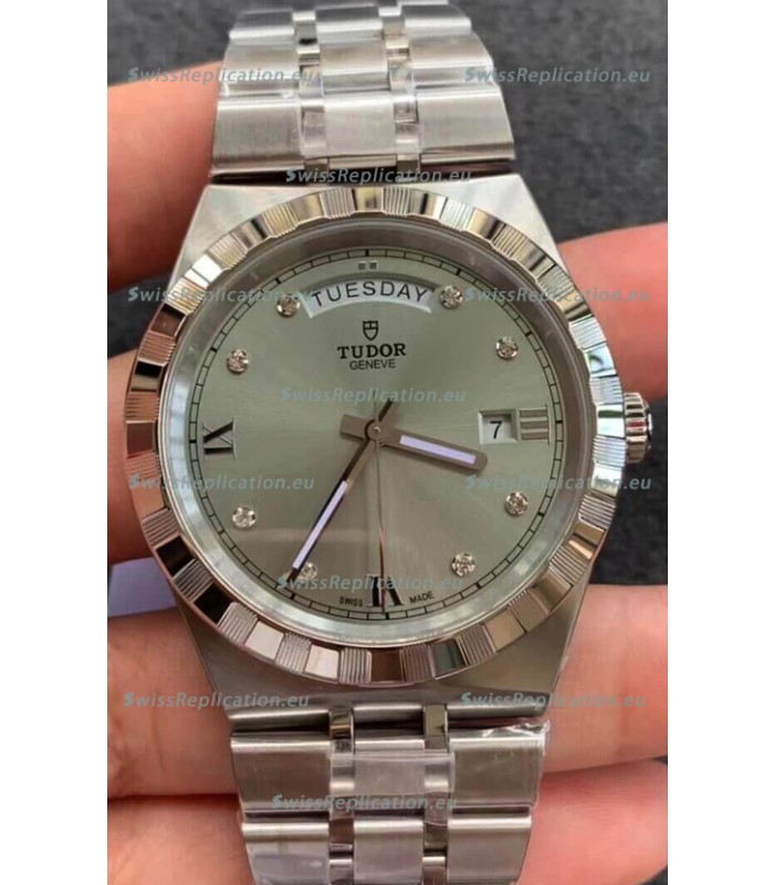Tudor Royal Edition Watch - 1:1 Mirror Replica in Steel Casing - Grey Diamonds Dial