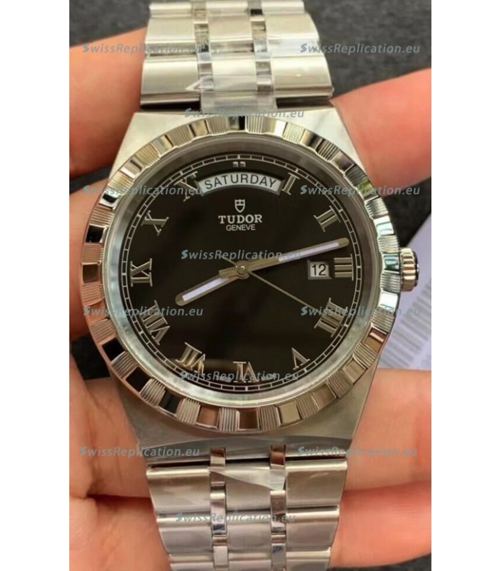 Tudor Royal Edition Watch - 1:1 Mirror Replica in Steel Casing - Black Roman Dial 