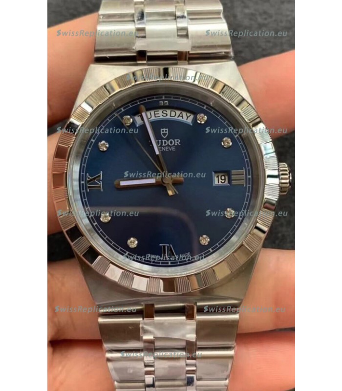 Tudor Royal Edition Watch - 1:1 Mirror Replica in Steel Casing - Blue Diamonds Dial