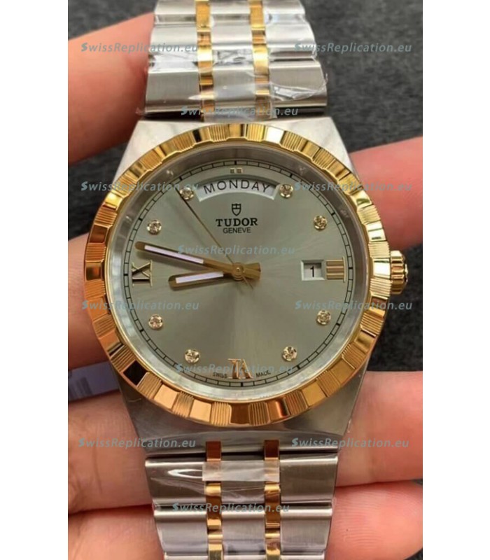 Tudor Royal Edition Watch - 1:1 Mirror Replica in Two Tone Casing - Grey Diamonds Dial
