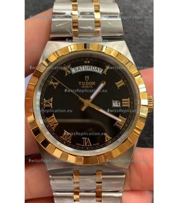 Tudor Royal Edition Watch - 1:1 Mirror Replica in Two Tone Casing - Black Roman Dial