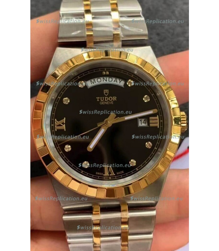 Tudor Royal Edition Watch - 1:1 Mirror Replica in Two Tone Casing - Black Diamonds Dial
