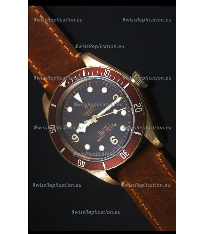 Tudor Heritage Bay Bronze Swiss Replica Watch with Leather Strap
