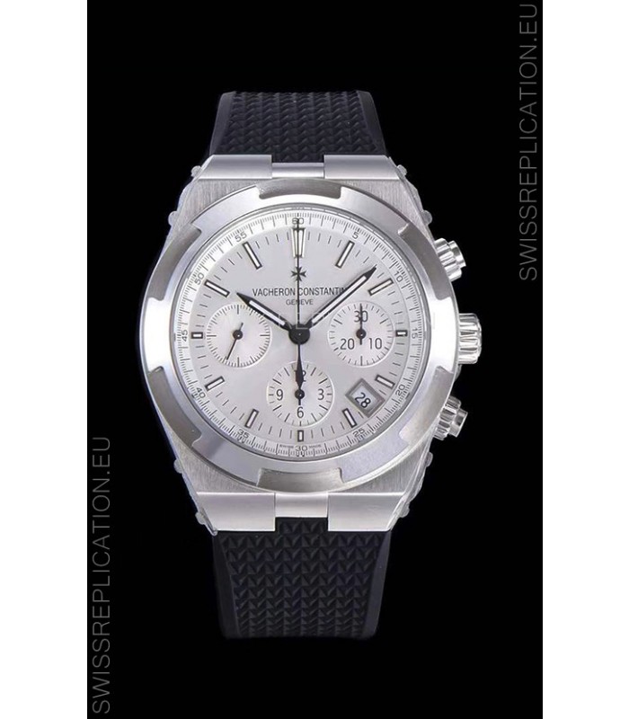 Vacheron Constantin Overseas Chronograph White Dial Swiss Replica Watch - Rubber Strap