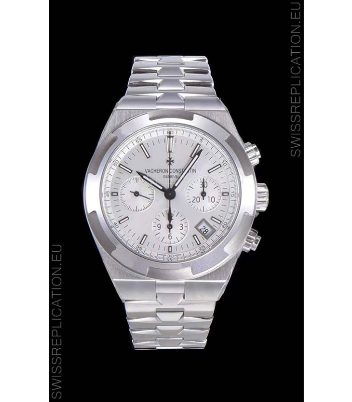 Vacheron Constantin Overseas Chronograph White Dial Swiss Replica Watch - Stainless Steel Strap