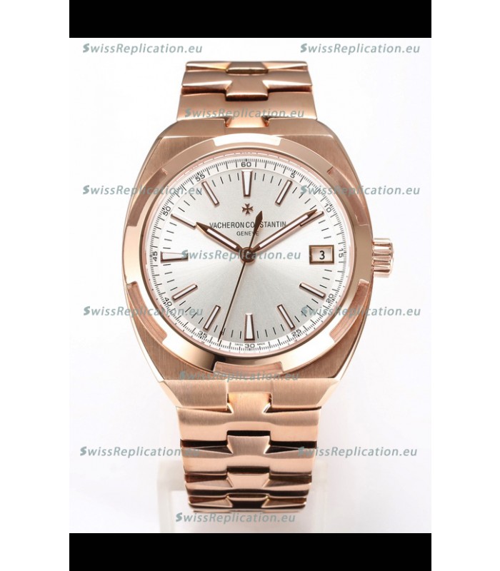 Vacheron Constantin Super Clone Overseas 1:1 Mirror Swiss Replica Watch in Rose Gold Steel Dial