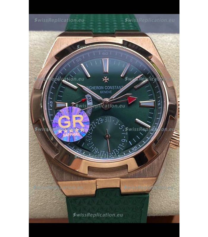 Vacheron Constantin Overseas Dual Time Rose Gold 1:1 Mirror Swiss Replica Watch in Green Dial