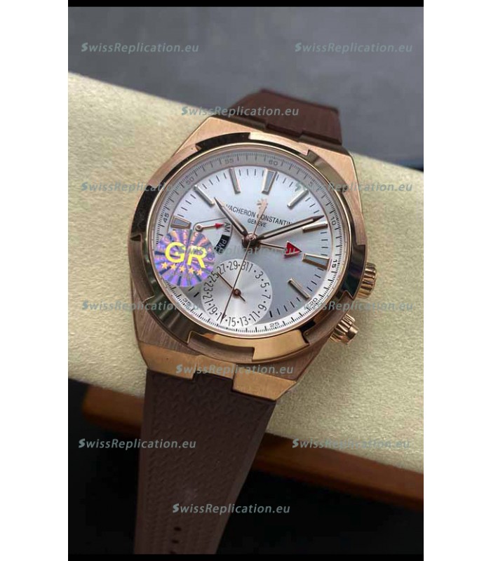 Vacheron Constantin Overseas Dual Time Rose Gold 1:1 Mirror Swiss Replica Watch in Steel Dial