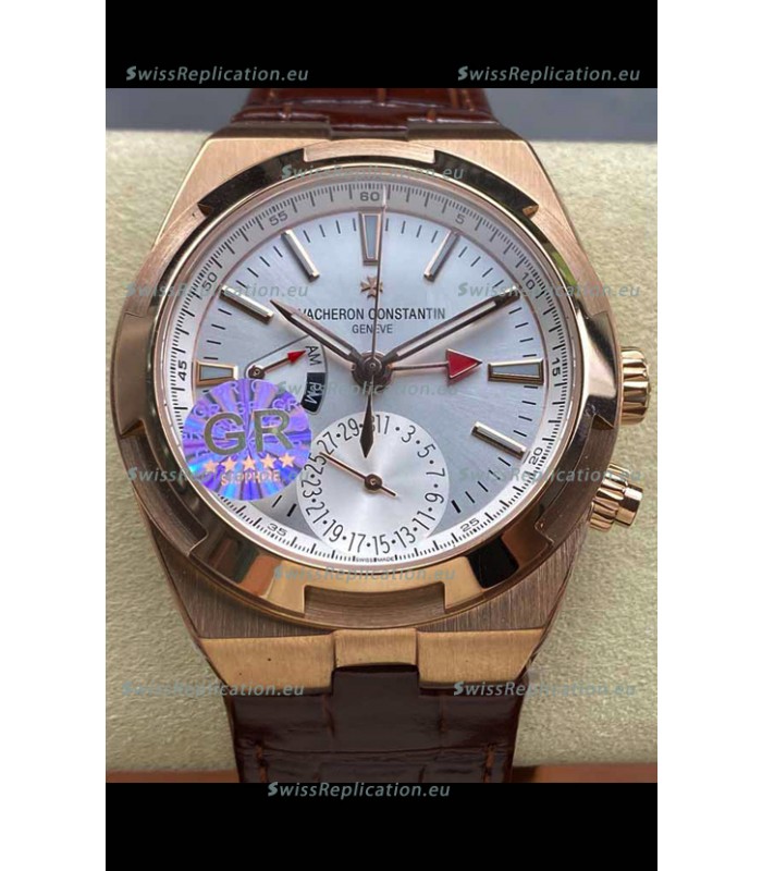Vacheron Constantin Overseas Dual Time Rose Gold 1:1 Mirror Swiss Replica Watch in Steel Dial