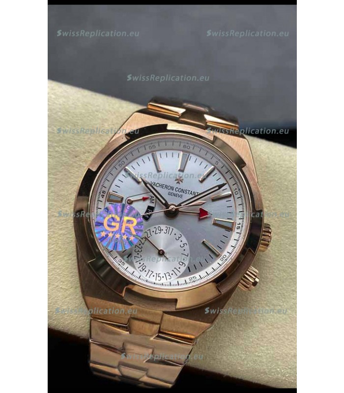 Vacheron Constantin Overseas Dual Time Rose Gold 1:1 Mirror Swiss Replica Watch in Steel Dial