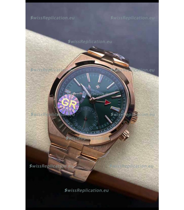 Vacheron Constantin Overseas Dual Time Rose Gold 1:1 Mirror Swiss Replica Watch in Green Dial