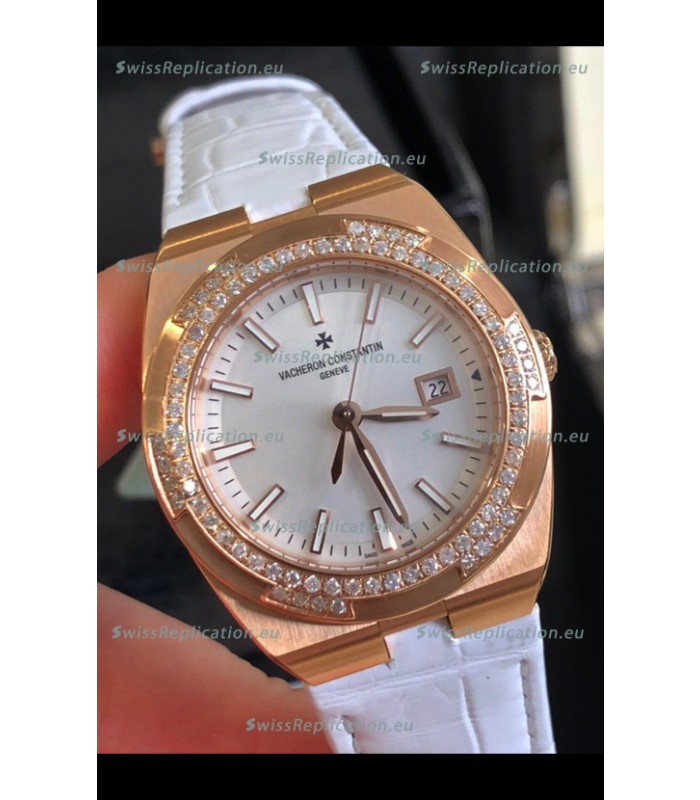 Vacheron Constantin Overseas Rose Gold 33MM Swiss Quartz Replica Watch Steel Dial 