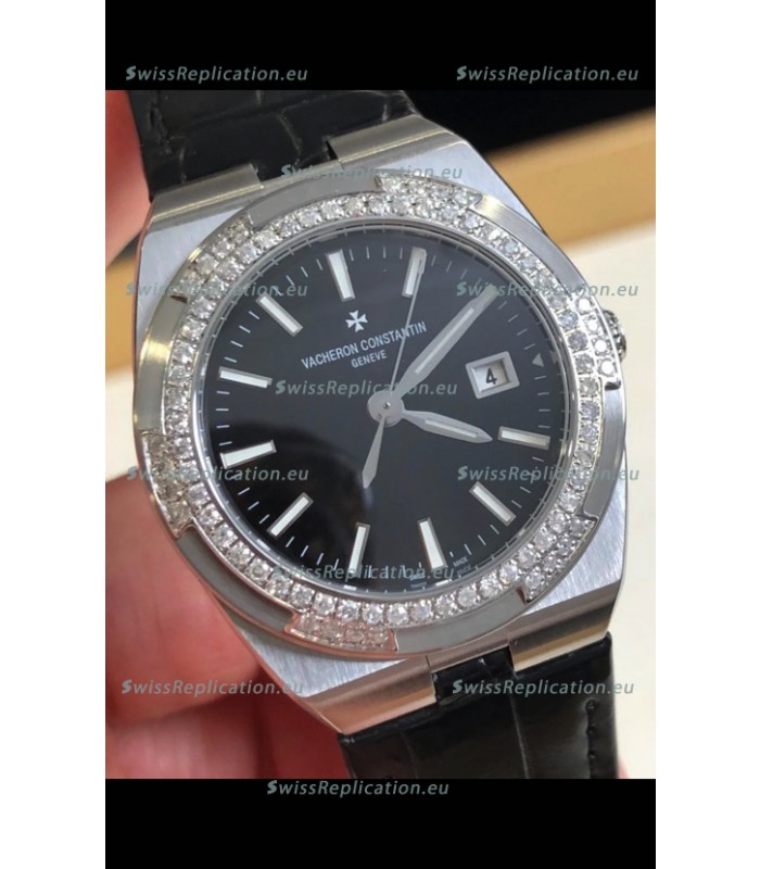 Vacheron Constantin Overseas Stainless Steel 33MM Swiss Quartz Replica Watch Black Dial 