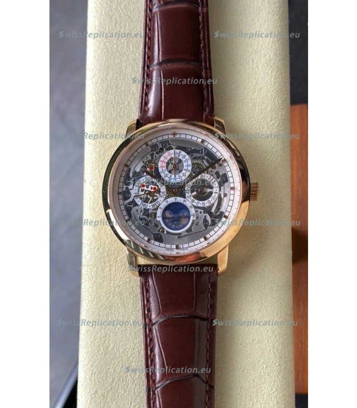 Vacheron Constantin Patrimony Traditionelle Rose Gold Skeleton Swiss Replica Watch 