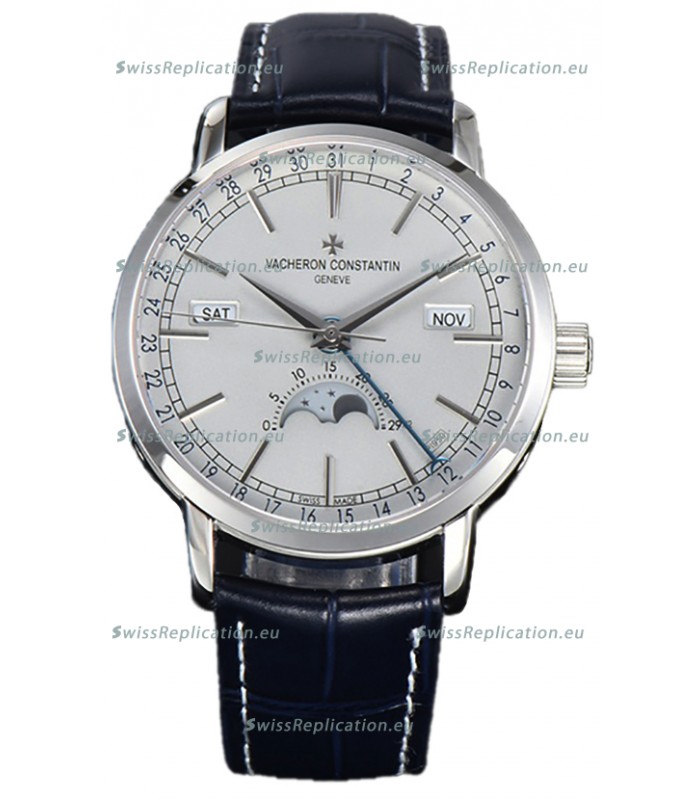 Vacheron Constantin Traditionelle Complete Calendar White Gold Plating White Dial Swiss Replica