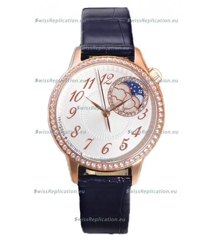 Vacheron Constantin Egerie Muse Moonphase Rose Gold Casing in White Dial Swiss Replica