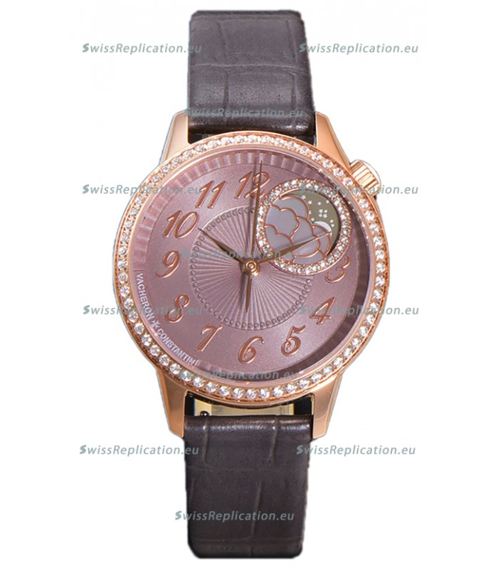 Vacheron Constantin Egerie Muse Moonphase Rose Gold Casing in Brown Dial Swiss Replica
