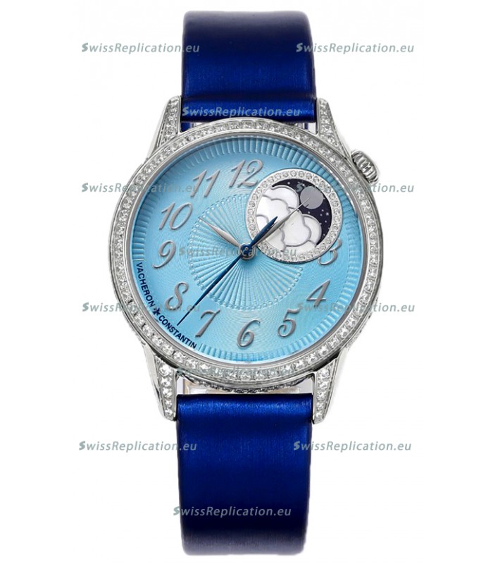 Vacheron Constantin Egerie Muse Moonphase 904L Steel Casing in Blue Dial Swiss Replica