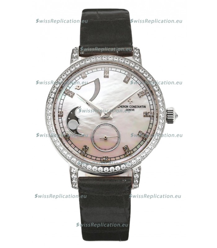 Vacheron Constantin Traditionelle Moon Phase Mother of Pearl Dial in Steel Case Swiss Replica